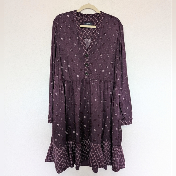 Anthropology Maeve Gillian Abstract Dress Purple Wine XL Ruffle Hem Relaxed Fit - Picture 3 of 8